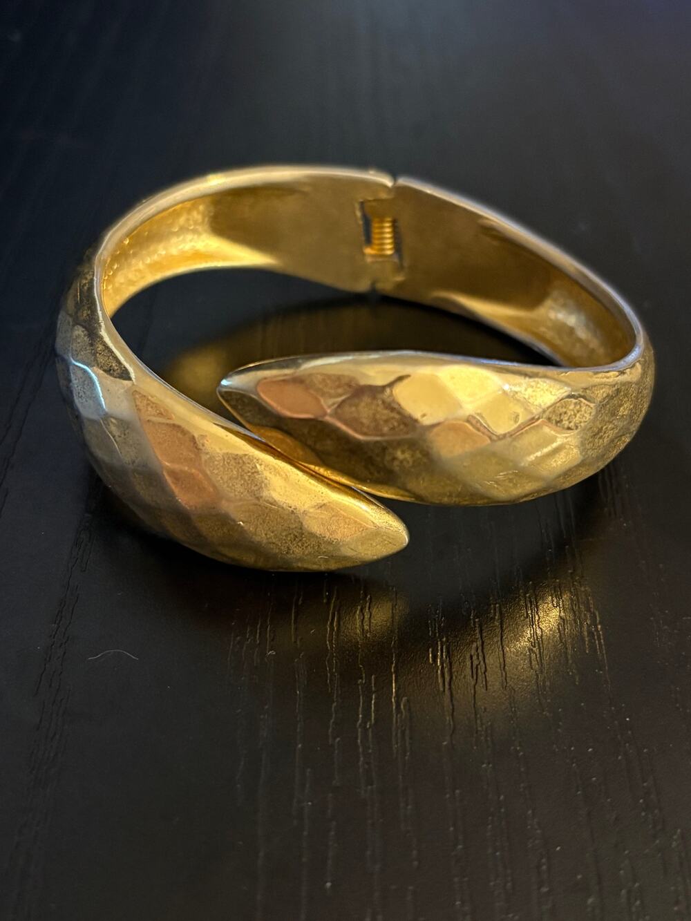 Vintage Hammered Gold Tone Hinged Cuff Bracelet 6.25”
